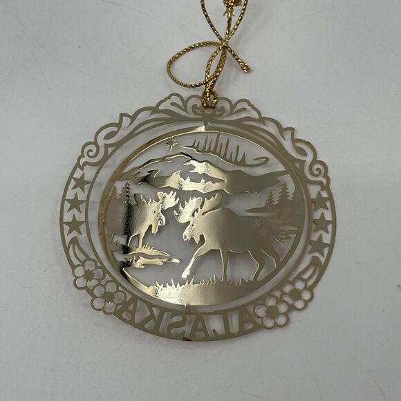 Nations Treasures Alaska 24k Gold Finish Brass Christmas Ornament Scenic Nature - Picture 3 of 11